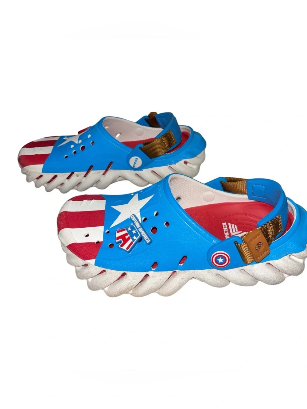 CROCS Kids Captain America Blue Red White Foam Clogs